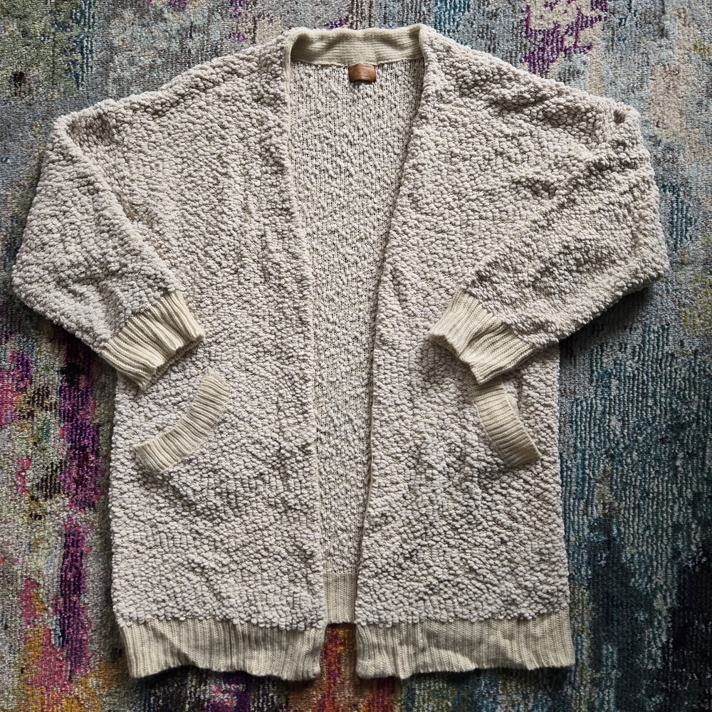 POLL Cream Textured Bouclé Cardigan with Leather Logo